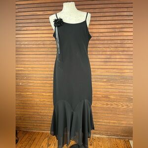 Vintage Evan Picone Black Maxi Dress with Floral Accent